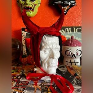 Red Textured Velvet Devil Bonnet Halloween